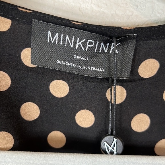 MINKPINK Puff Sleeve Crop Polk a Dot Long Sleeve Top In Black And Tan Size S - Picture 5 of 8